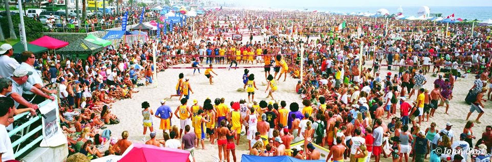 Surf Festival 6 person beach Volleyball, crowd, team fletch, LA lakers